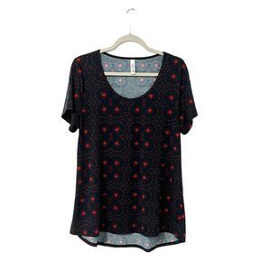 🟢LuLaRoe Classic T Teal & Red Geometric Floral Print Size L